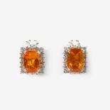 A pair of 14 carat white gold, fire opal and diamond earrings20th centuryThe fire opals are set