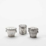 Three Dutch silver 'loderein' snuff boxesOne with the mark of Gerben Wouda, Drachten, 1839; one with