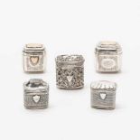 Five Dutch silver 'loderein' snuff boxesOne with the mark of Christiaan Jacobs Bruinings, Joure,