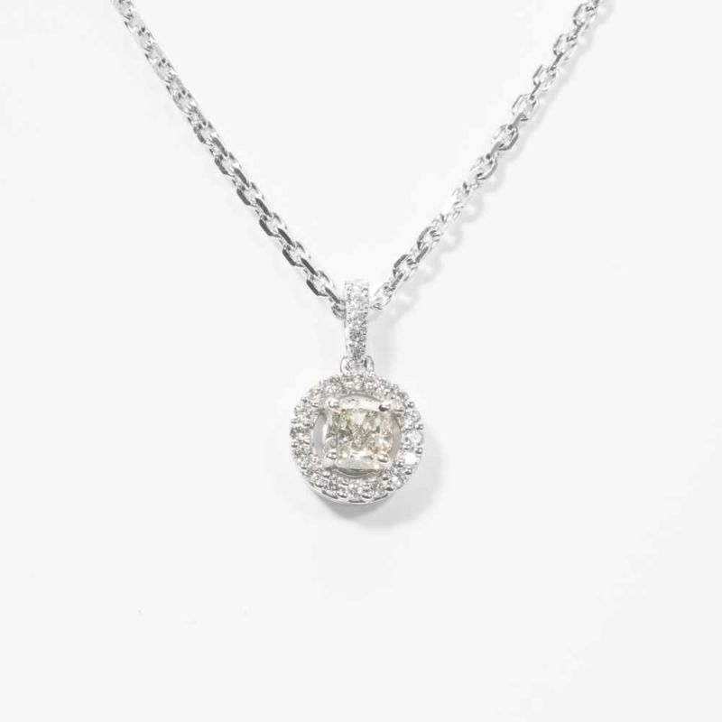 An 18 carat white gold and diamond necklet21st centuryThe cushion-cut diamond within diamond set