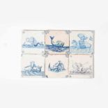 A collection of six Dutch blue and white ceramic tiles17th centuryDepicting mythological sea-