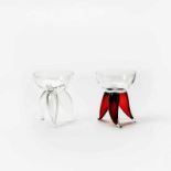 Two glass coupes by Bořek Šípek1949–2016A glass prototype with three red horn-shaped feet and a
