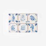 A collection of six Dutch blue and white ceramic tiles depicting craftsmen17th centuryAmongst