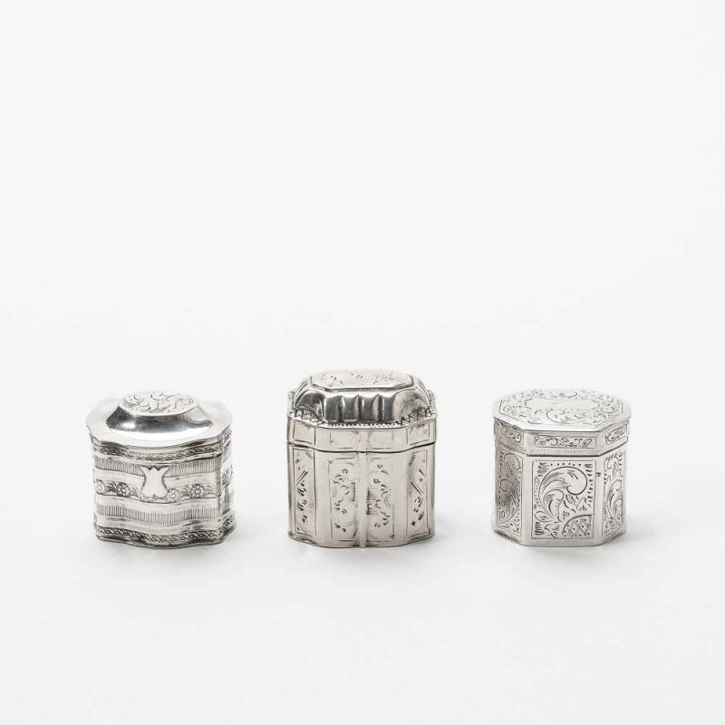 Three Dutch silver 'loderein' snuff boxesOne with mark of Cornelis Monteban, Schoonhoven, 1874;