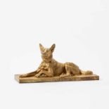 A gilt bronze sculpture of a Shepherd dog by Charles Paillet18711937The dog resting, with raised