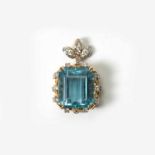 An 18 carat gold, diamond and aquamarine Sterlé pendantCirca 1960'sCentered by an emerald-cut