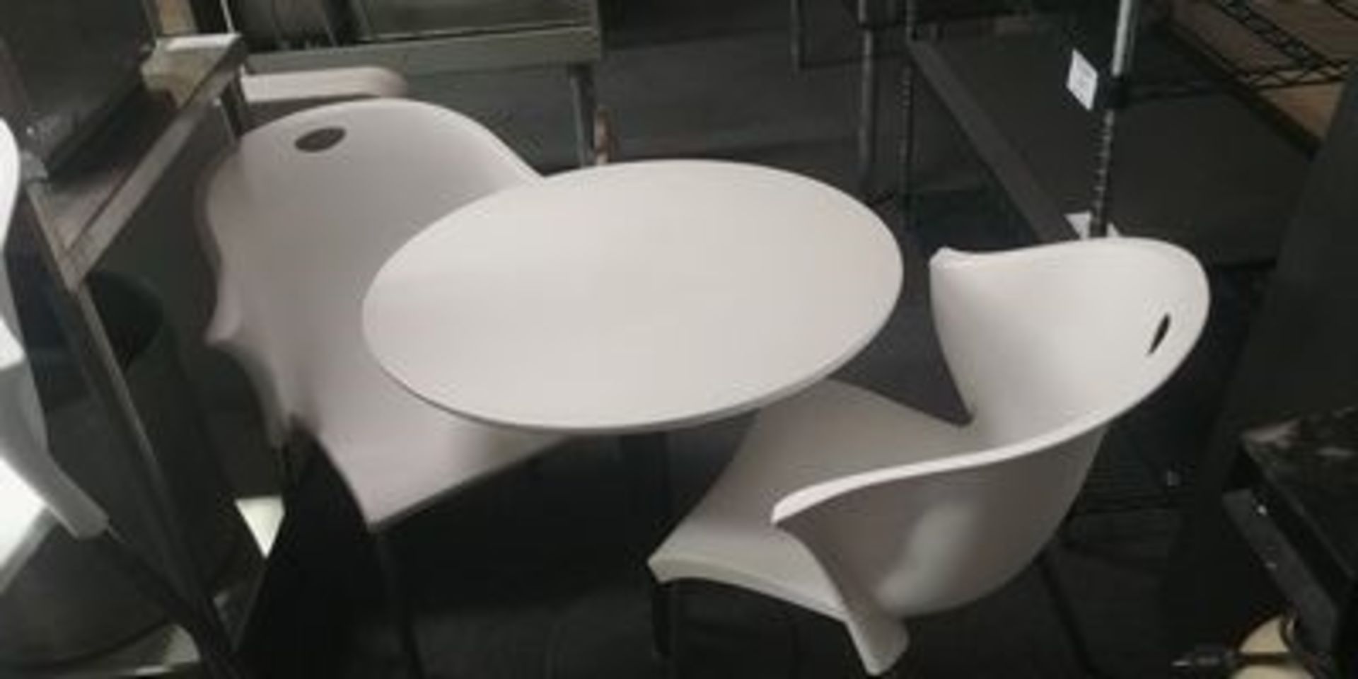White Plastic Top Table and 5 Stacking Chairs - Indoor / Outdoor