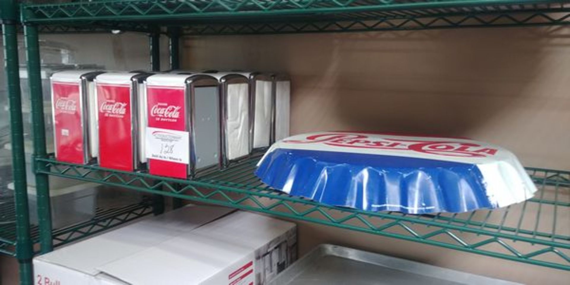 12 Coca Cola Napkin Dispensers and Pepsi Cola Sign