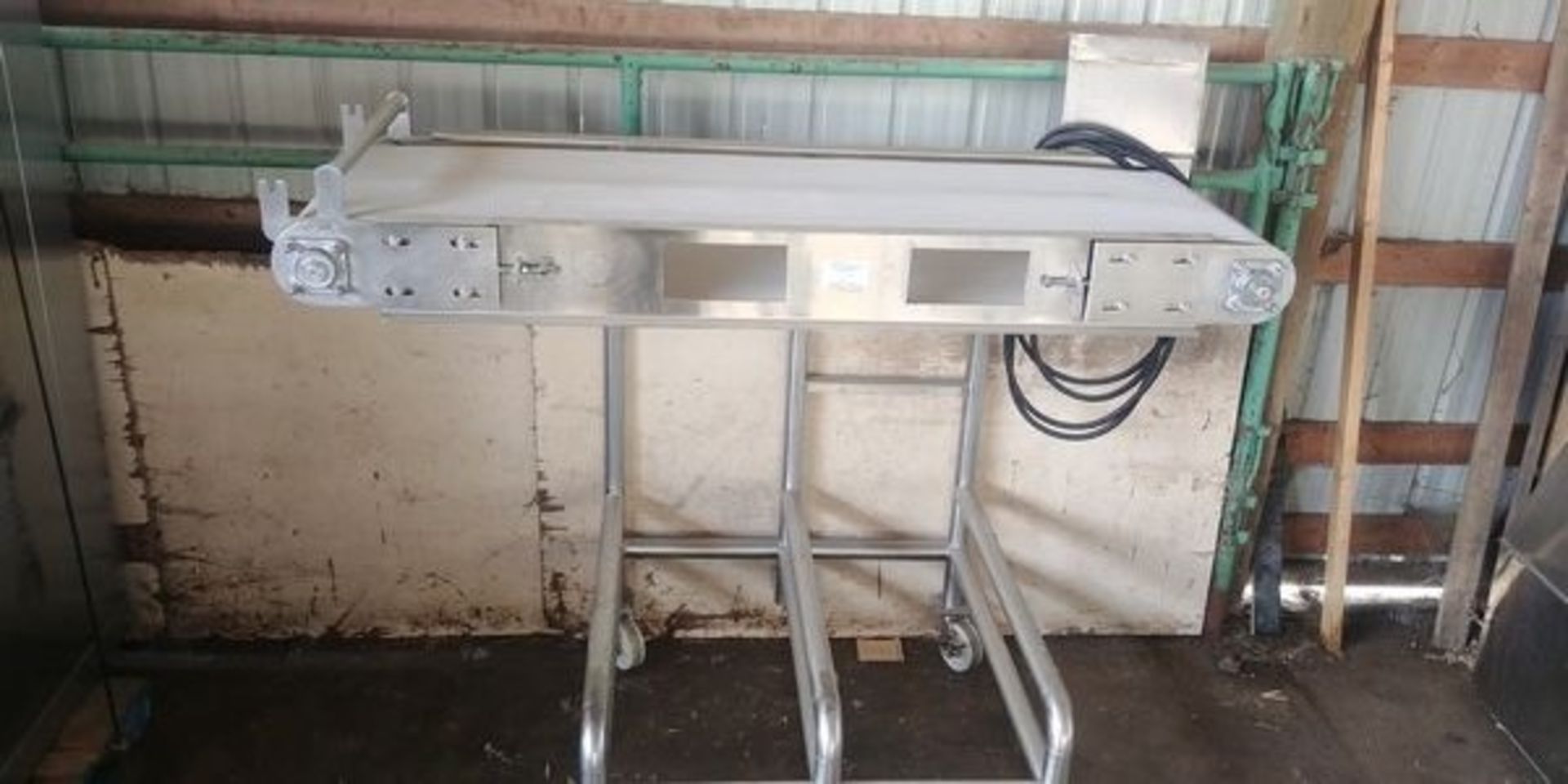 76" Long x 26" Wide All Stainless Steel Food Grade Conveyor with Motor on Casters