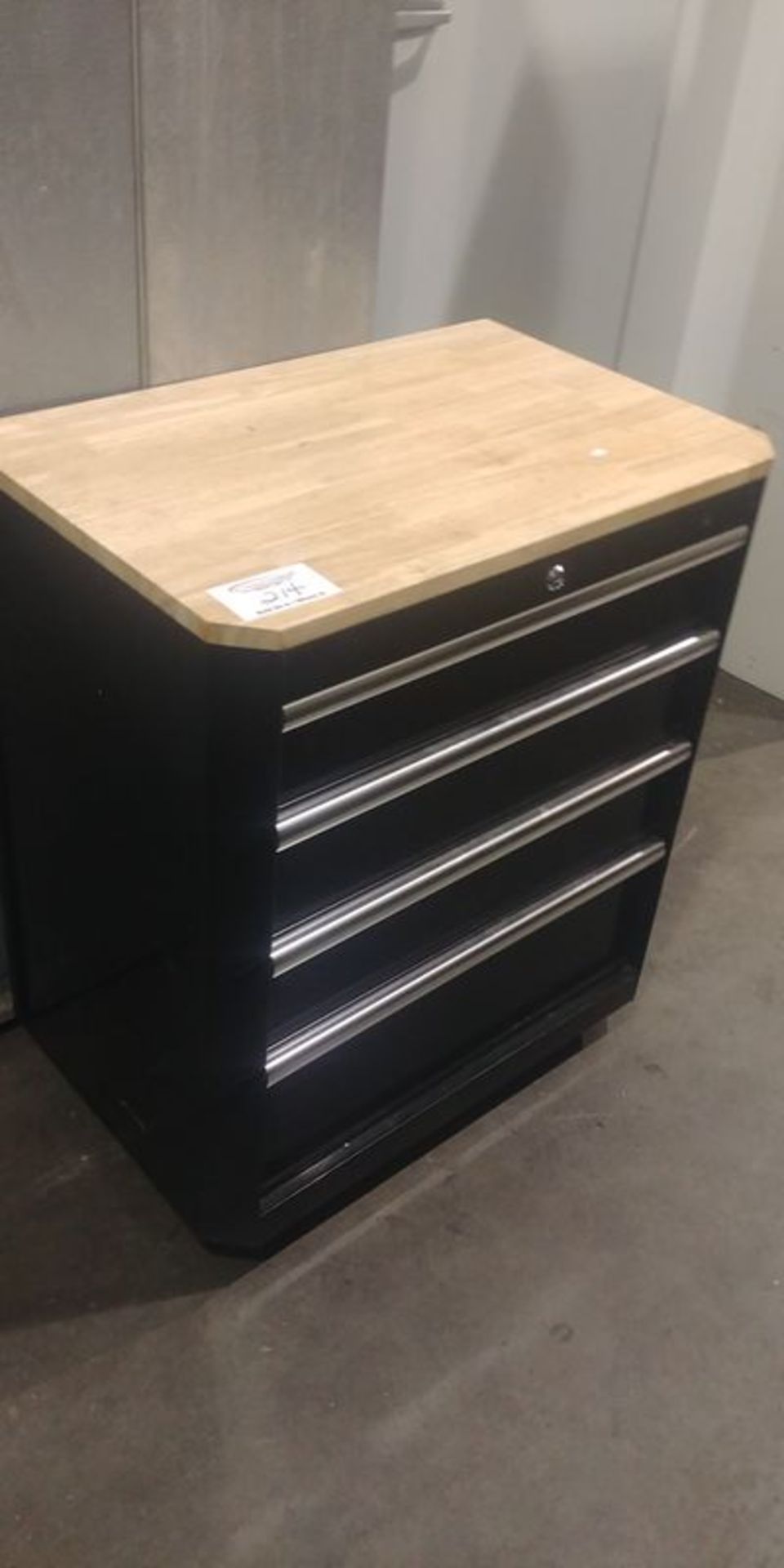 Small Black Tool Type Cabinet with Maple Top