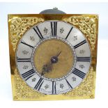 A late 18th century brass longcase clock, dial and movement,