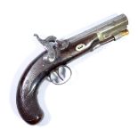 A small percussion cap pistol with engraved steel lock, octagonal barrel,