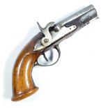 A small percussion cap pocket pistol, with steel lock and walnut stock, length 18.5cm.