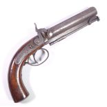 A small percussion cap holster pistol with finely engraved lock and barrel stamped 'William &