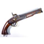 A percussion cap pistol, indistinctly inscribed to the lock,