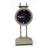 An early 20th century silvered rise and fall clock lacking dial and with replaced numerals to the