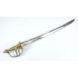 An 18th century infantry hanger, with wrythen moulded brass grip, shaped guard inscribed 'M.