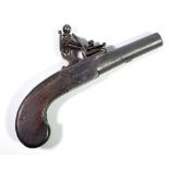A flintlock muff pistol, inscribed 'Archer, London', with screw-off cannon barrel and walnut stock,