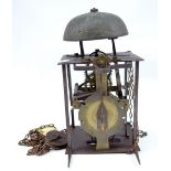 An early movement for a lantern clock with iron and brass component parts, height 25cm.