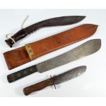 A military issued WWI period ghurka's kukri knife, with wooden grip and stamped '1915', length 46cm,