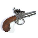 A small flintlock muff pistol with screw-off barrel, the lock engraved 'Dunderdale,