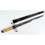 A late 19th century dagger with copper bound bone grip,