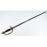 A late 18th/early 19th century Continental spadroon, with walnut grip, brass lobed pommel,