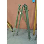 A WWII period New Zealand issue khaki painted mahogany adjustable folding tripod inscribed ' STAND