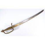 An early to mid-18th century private's hanger, with brass pommel, guard and wrythen moulded grip,