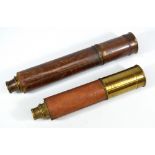 An unnamed 1" brass two-draw telescope with stitched leather body, length 38cm,