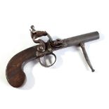 A small flintlock pocket pistol with unusual hinged rod for aiding screw barrel,