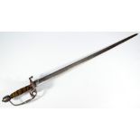 A late 18th century mortuary hilt British sword, with lobed pommel, wirework grip,