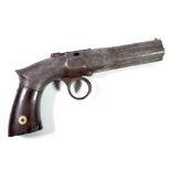 An unusual percussion cap breech-loading five shot transitional pistol with set trigger,