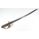 A 19th century naval sabre, with lion mask pommel, wirework shagreen grip,