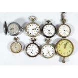 A group of pocket watches to include two military issue open face crown wind examples both set with