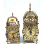 Two 20th century electrically operated lantern clocks with Roman numerals to the chapter ring,