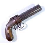 A percussion cap six shot pepperbox revolver with engraved detail to the lock plate and inscribed