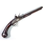 A small bore flintlock pistol with steel furniture and walnut stock, length 39cm.