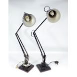 HERBERT TERRY; a pair of original mid-20th century Angelpoise lamps with black frames and shades.