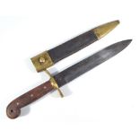 A large 19th century American military issued Bowie knife, with wooden grip,