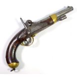 A French naval percussion cap pistol, inscribed to the lock plate 'Mre Imp Ale De Chatellerault',