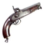 A percussion cap holster pistol, the lock stamped 'Lacy & Co, London', with integral ramrod,