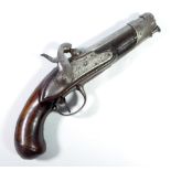 A small French percussion cap pistol, with indistinctly inscribed lock,