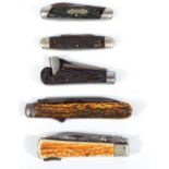 Five antler faced pocket knives/multi-tools, comprising three IXL examples,