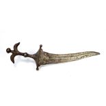 A 17th century Indian iron/steel chilanum dagger with re-curved double edged blade,