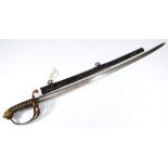 A George IV dress sword with shagreen grip, pipe back blade and partial scabbard, overall length 95.