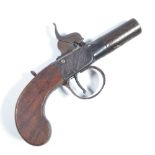 A small percussion cap muff pistol, with screw-off barrel and engraved lock inscribed 'Owen,