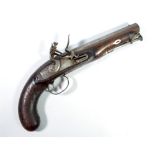 An unusual flintlock pistol, indistinctly inscribed to the lock, with octagonal barrel,