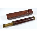 An unnamed 1" brass two-draw telescope, with wooden barrel, length 27.