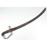 A 1796 pattern light cavalry sword, with wooden grip, shaped guard and curved blade,
